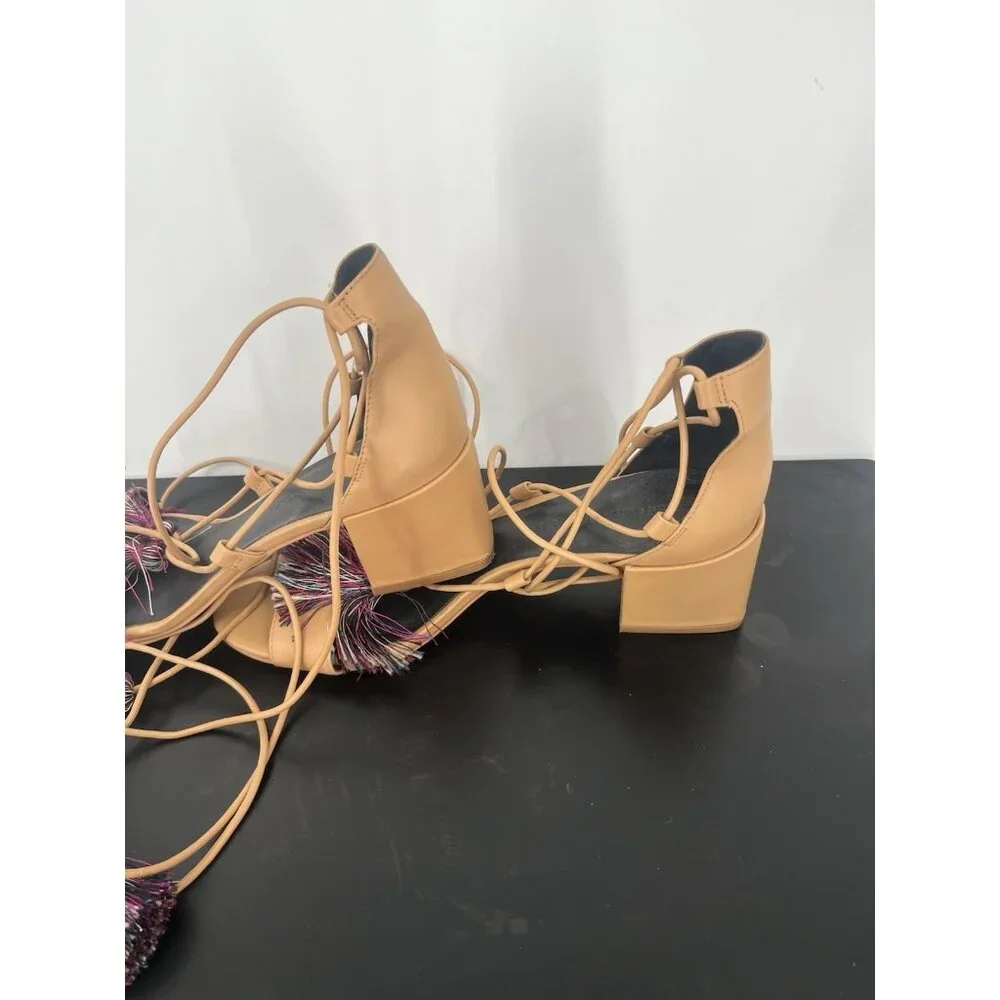 Rebecca Minkoff Camel Isla‎ Tassel Gladiator Laceup Heels Pumps Shoes sz 8M